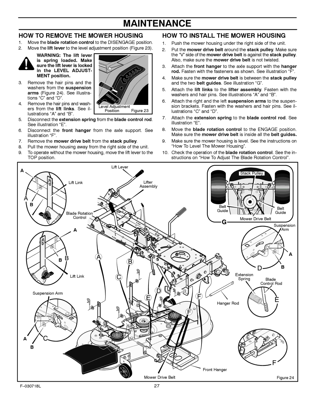 Murray 461000x8A manual HOW to Remove the Mower Housing, HOW to Install the Mower Housing 