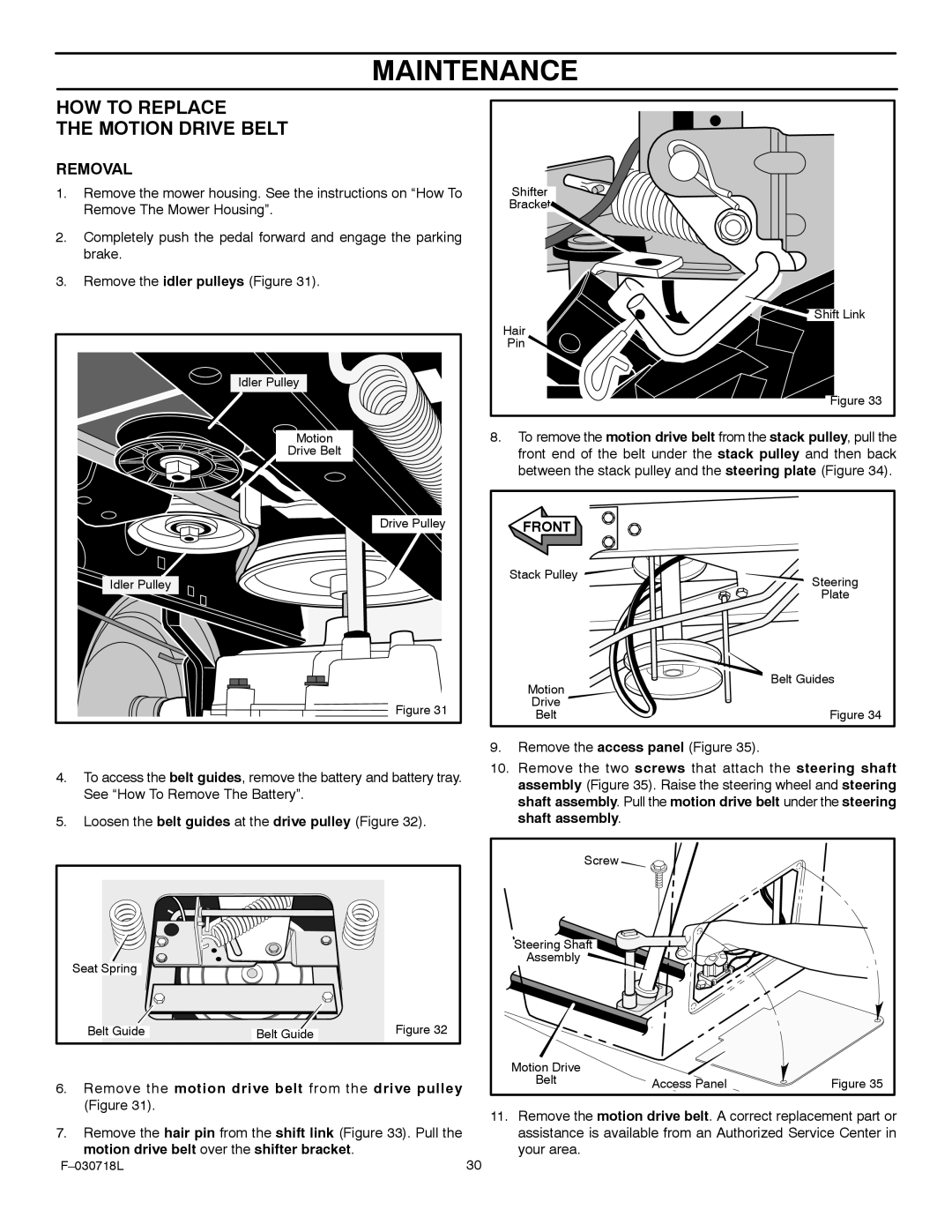 Murray 461000x8A manual HOW to Replace Motion Drive Belt, Remove the motion drive belt from the drive pulley Figure 