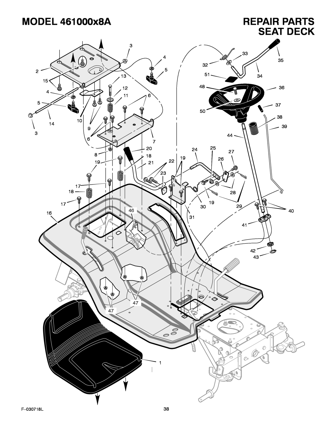 Murray manual MODEL 461000x8A, Seat Deck, Repair Parts 