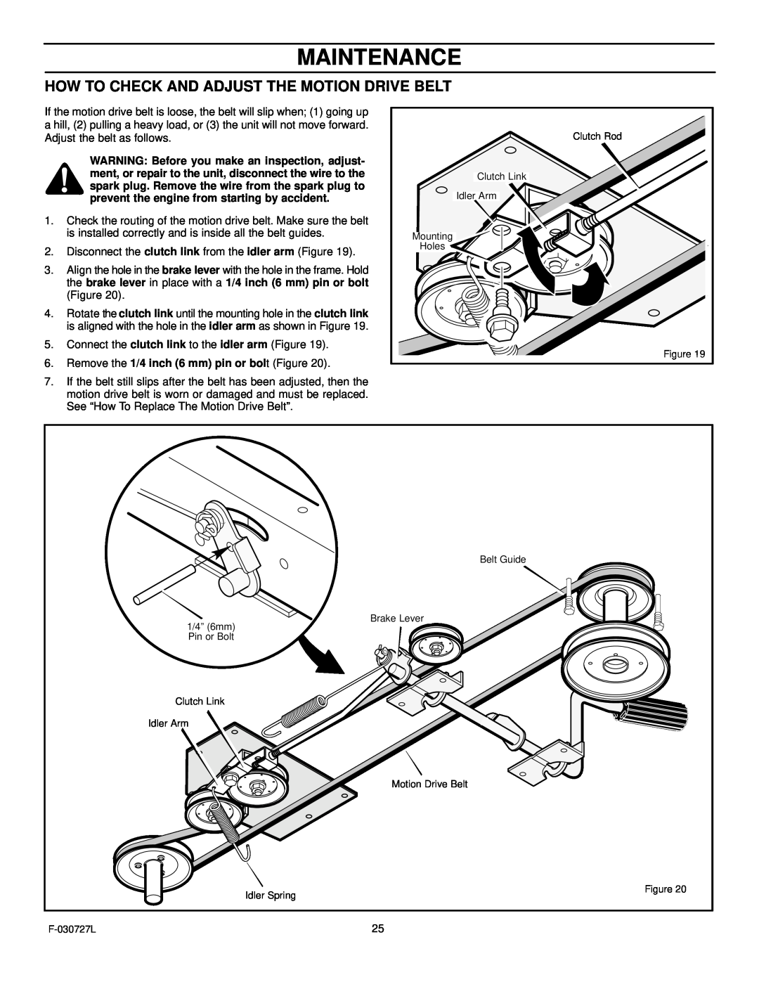 Murray 465600x8A manual Maintenance, How To Check And Adjust The Motion Drive Belt 
