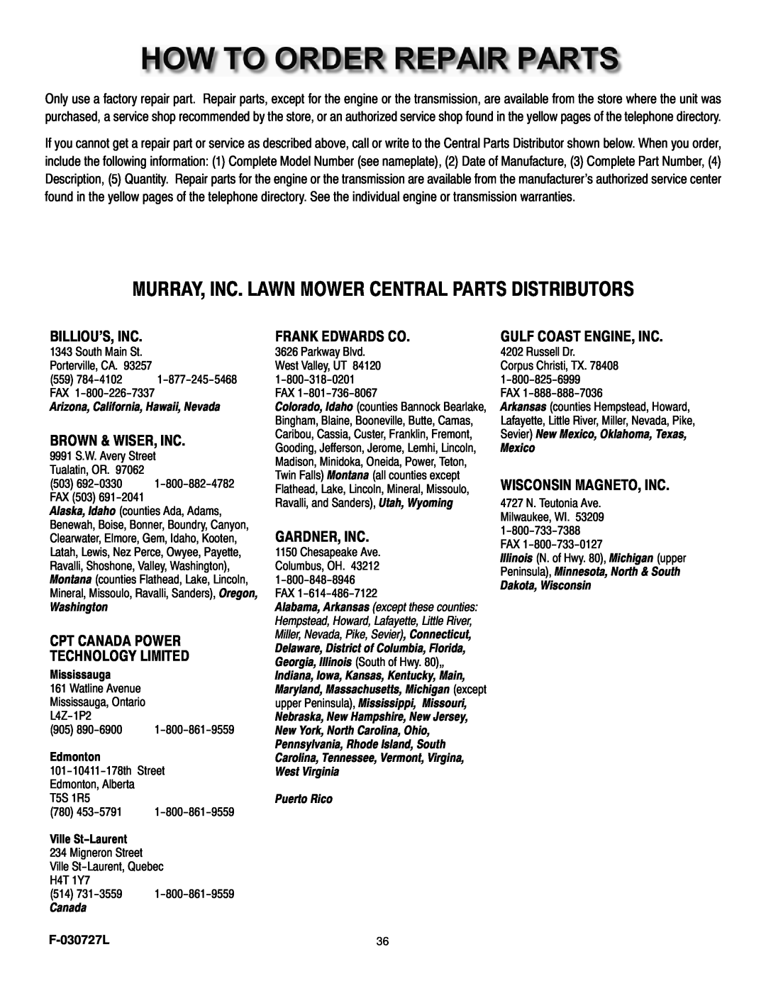 Murray 465600x8A Murray, Inc. Lawn Mower Central Parts Distributors, Billiou’S, Inc, Brown & Wiser, Inc, Frank Edwards Co 