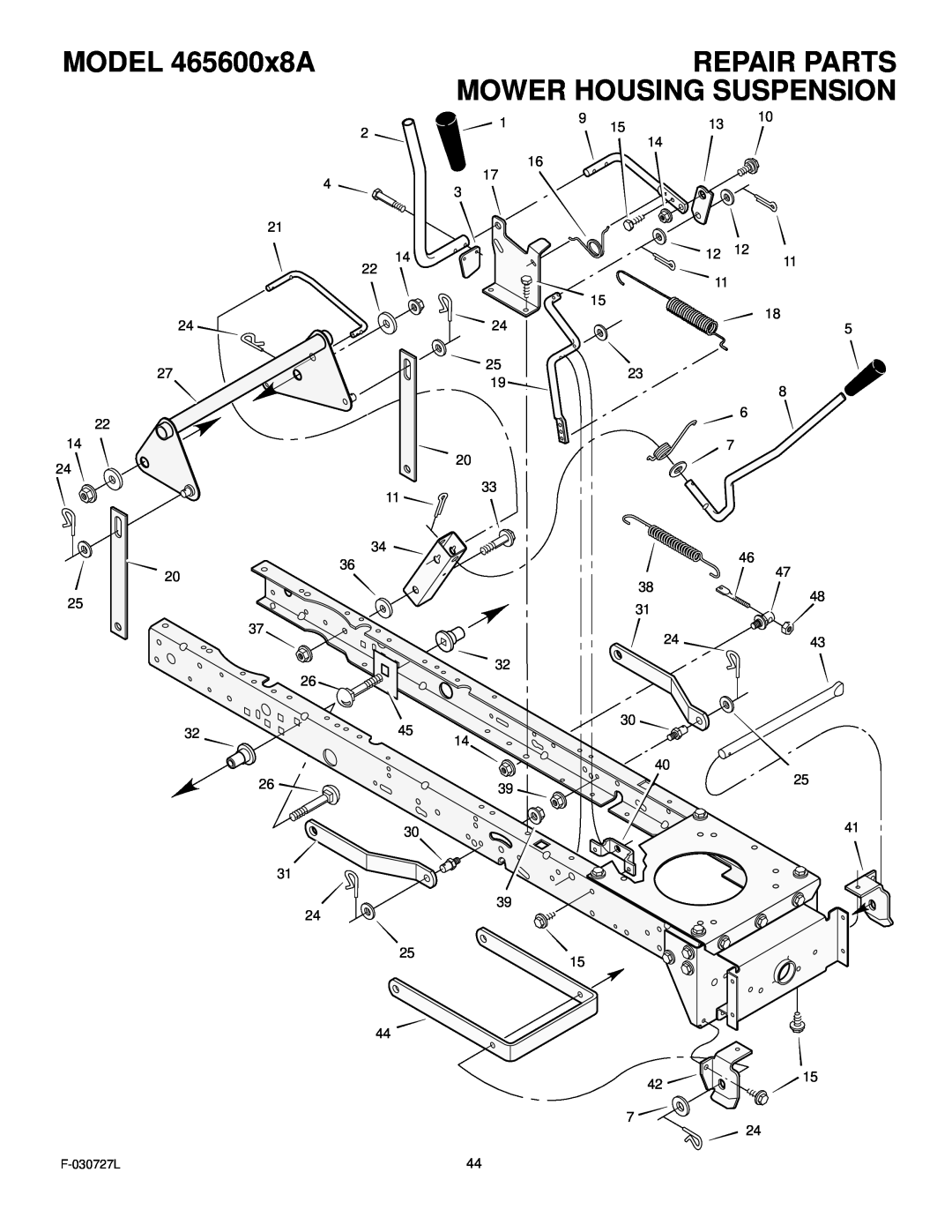 Murray manual Mower Housing Suspension, MODEL 465600x8A, Repair Parts, F-030727L 