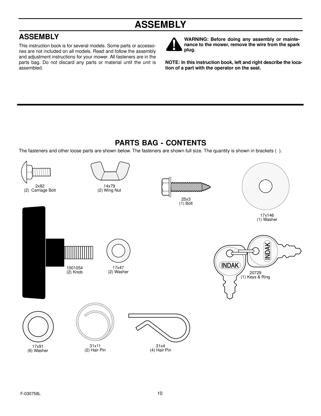 Murray 465609x24A manual Assembly 