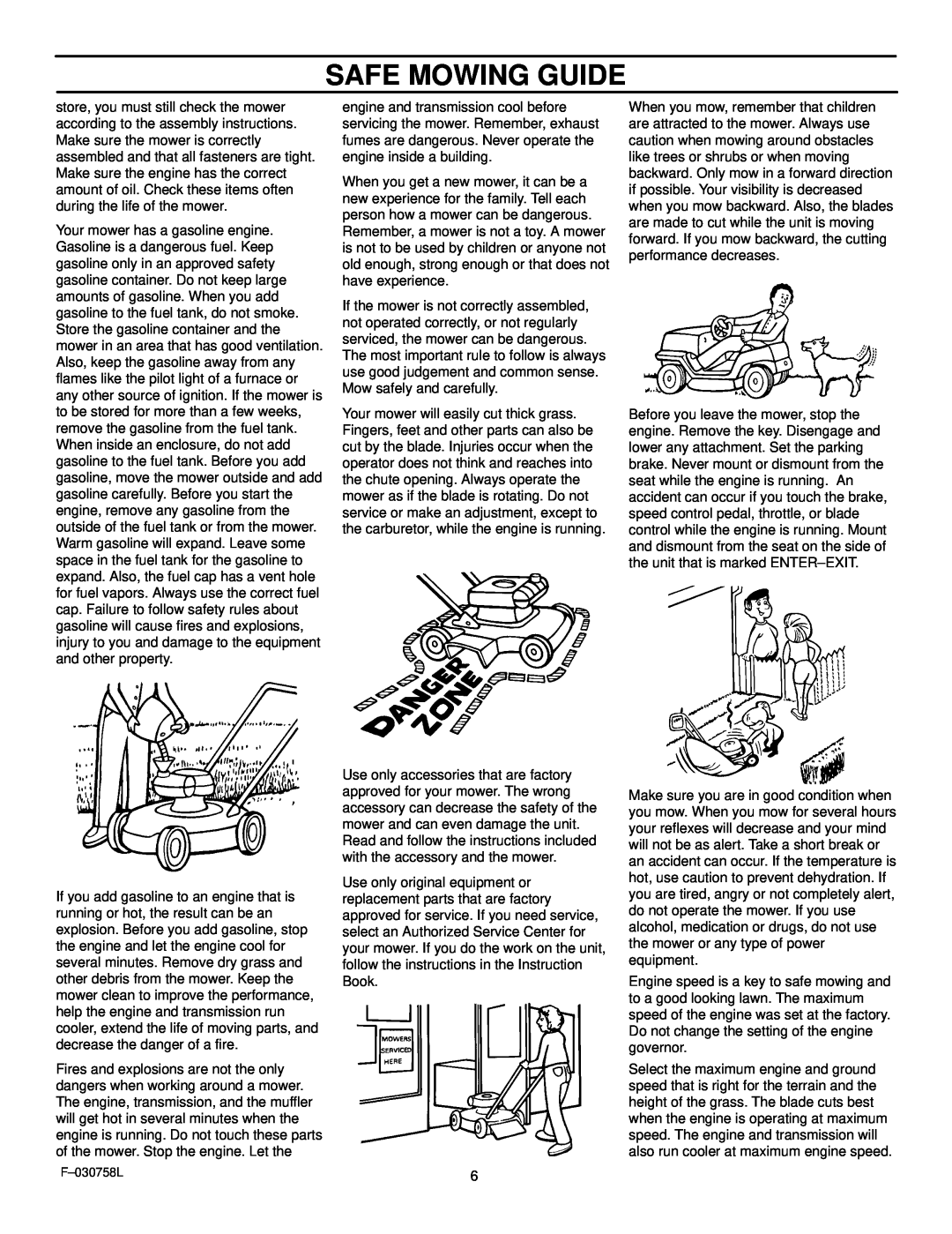 Murray 465609x24A manual Safe Mowing Guide 