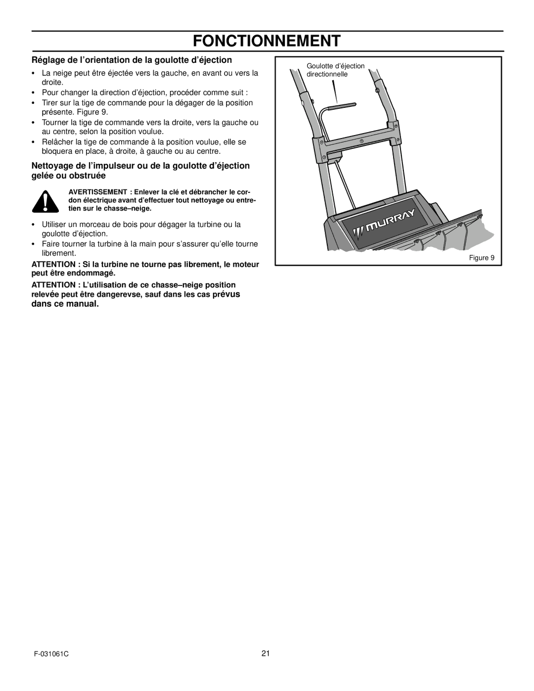 Murray 615000x30NA owner manual Réglage de l’orientation de la goulotte d’éjection, Dans ce manual 