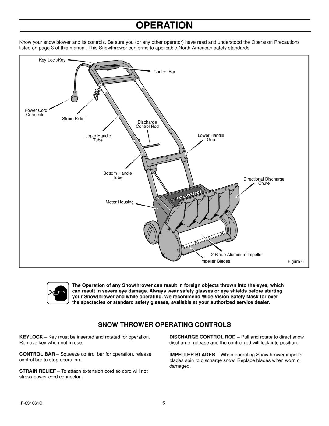 Murray 615000x30NA owner manual Operation, Snow Thrower Operating Controls 