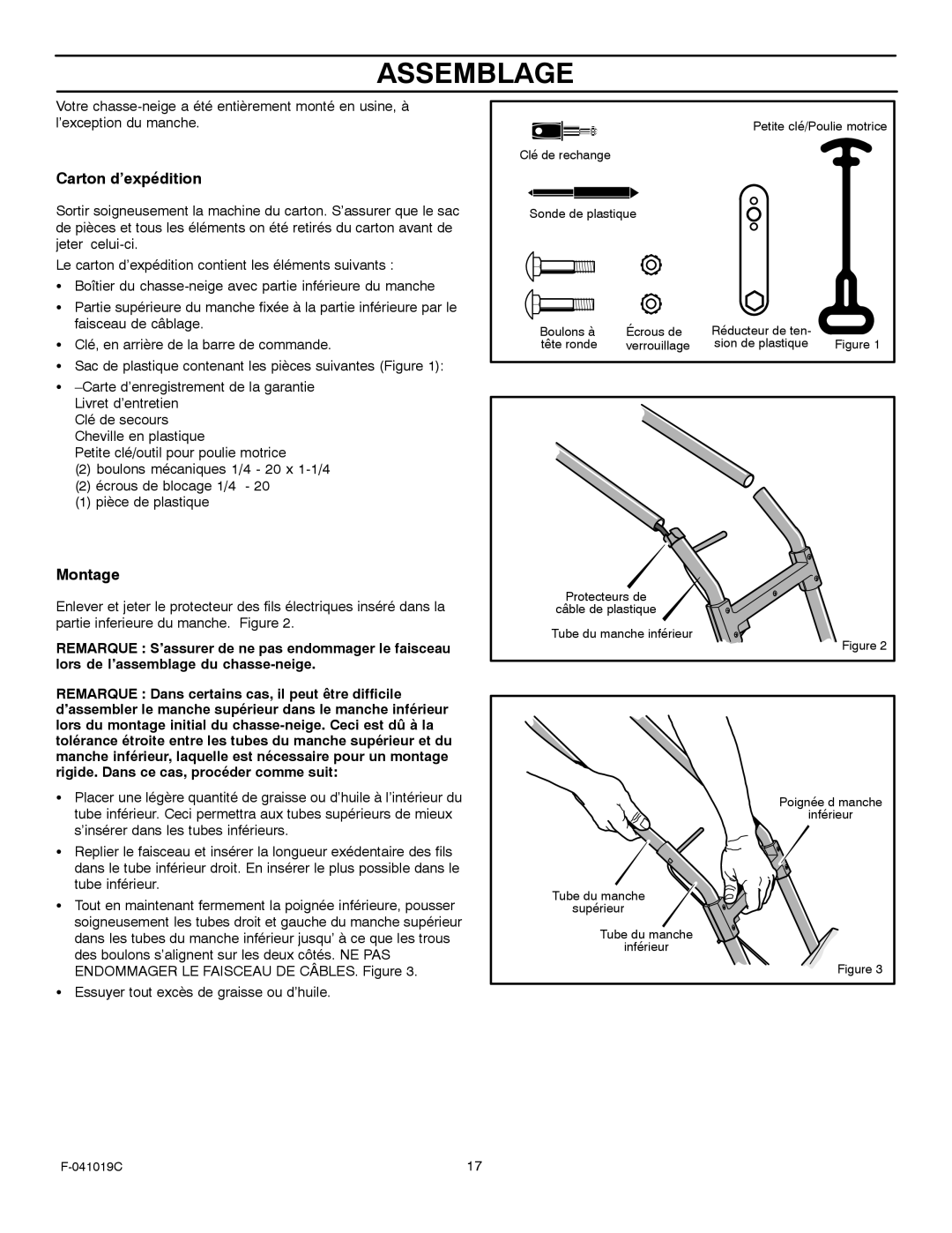 Murray 615000x30NC owner manual Assemblage, Carton d’expédition, Montage 