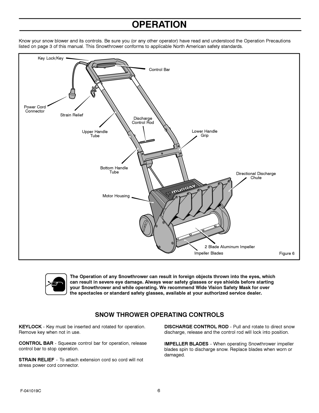 Murray 615000x30NC owner manual Operation, Snow Thrower Operating Controls 