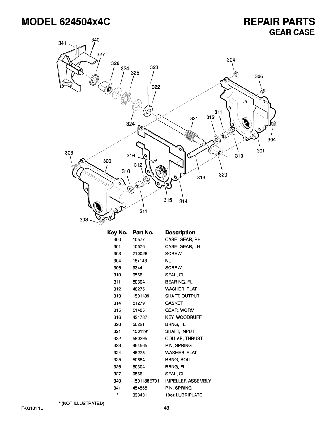 Murray manual Gear Case, MODEL 624504x4C, Repair Parts, Description 