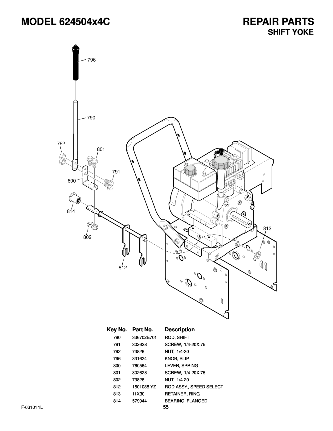 Murray manual MODEL 624504x4C, Repair Parts, Shift Yoke, Description 
