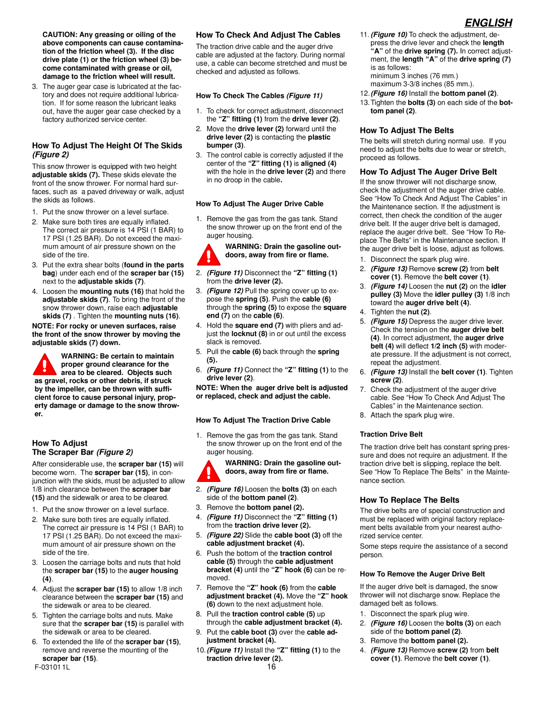 Murray 624504x4C How To Adjust The Height Of The Skids Figure, How To Adjust Scraper Bar Figure, How To Adjust The Belts 