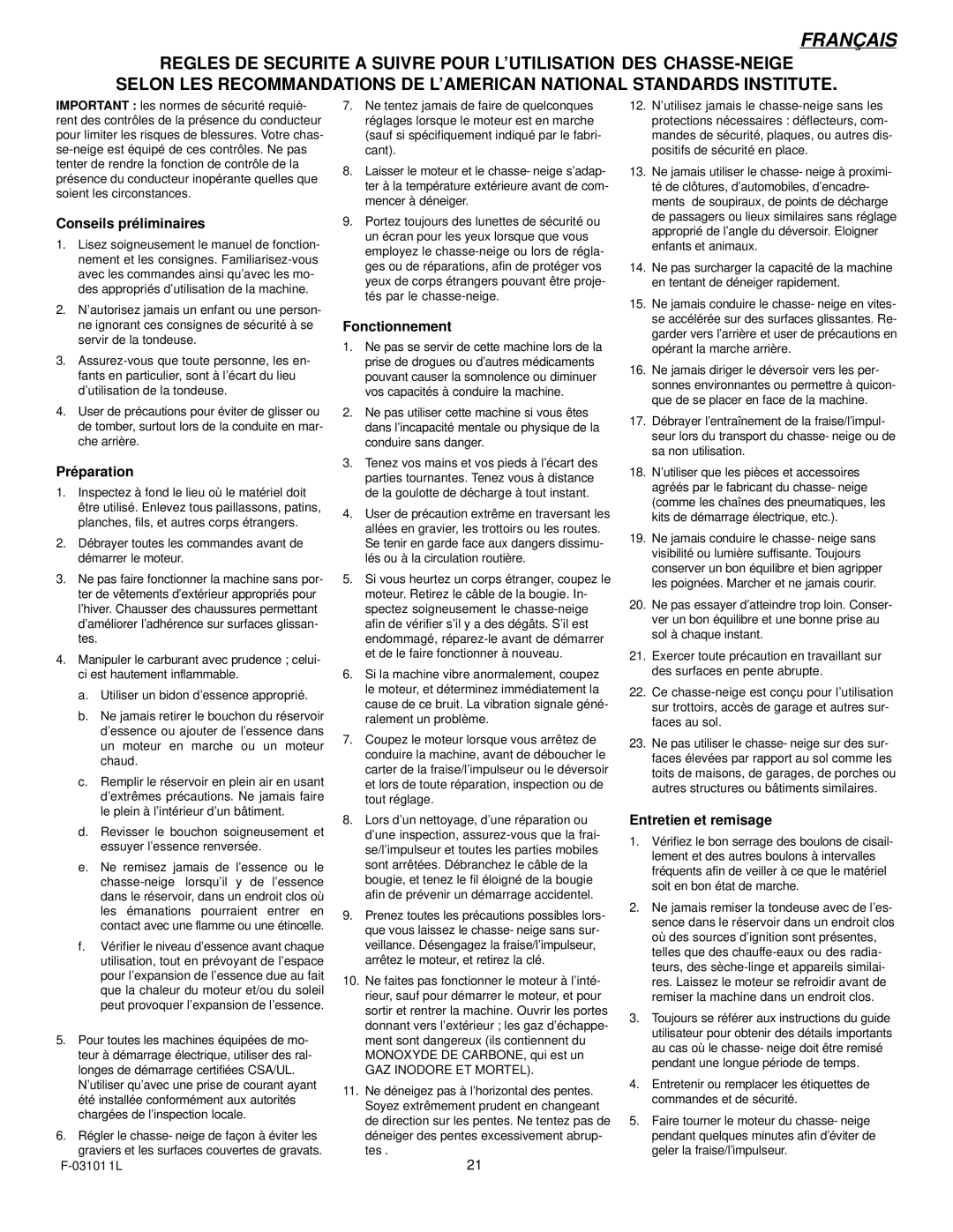 Murray 624504x4C manual Conseils préliminaires, Préparation, Fonctionnement, Entretien et remisage 