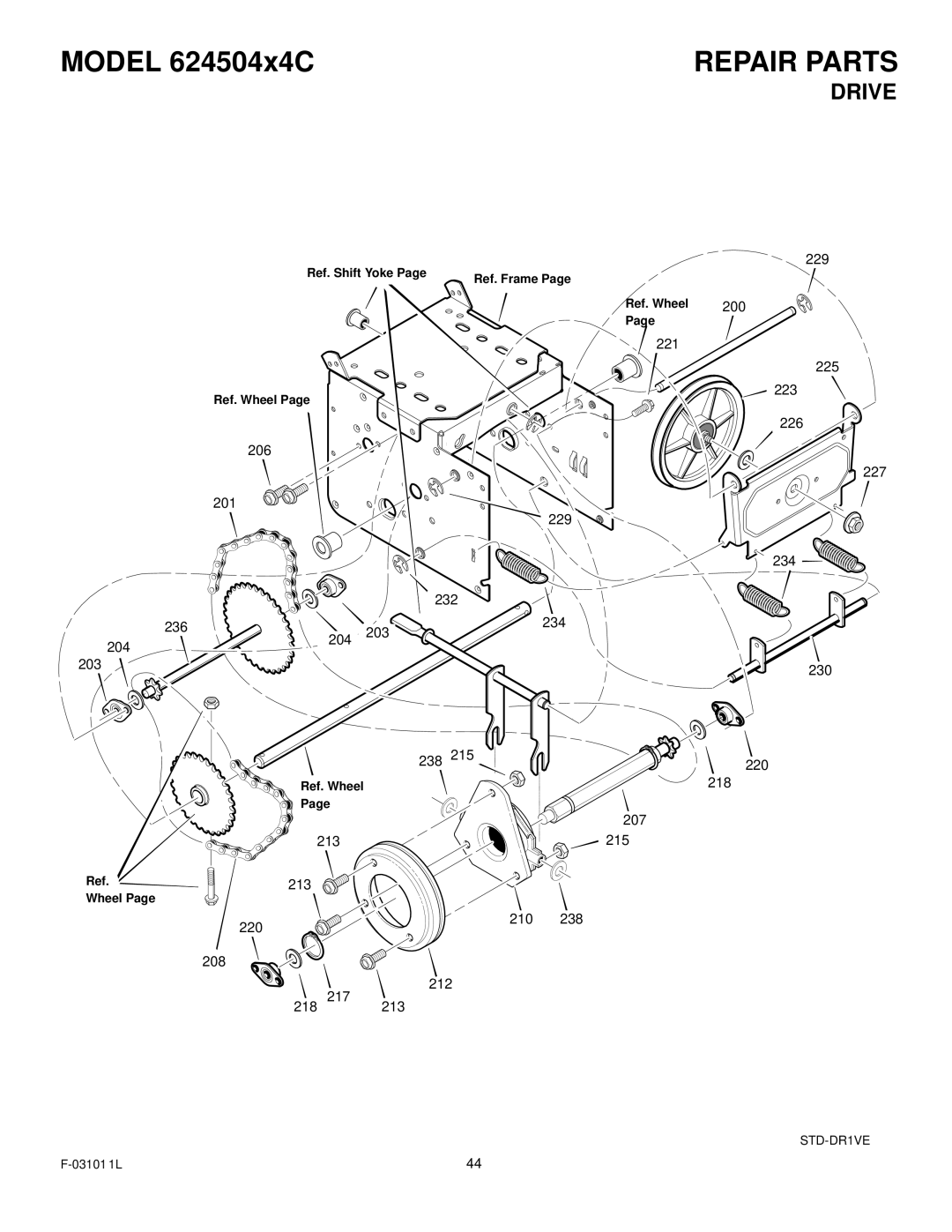 Murray 624504x4C manual Drive, 229, 200, 221 225, 223 