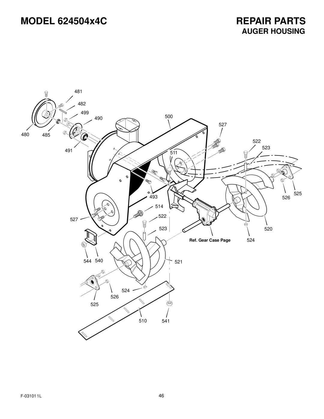 Murray 624504x4C manual Auger Housing, Ref. Gear Case 