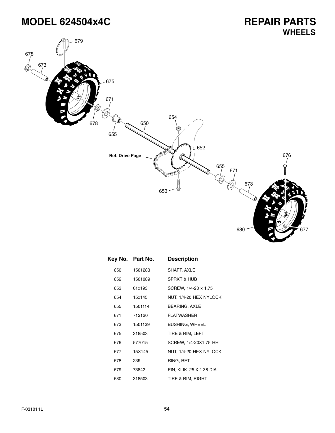 Murray 624504x4C manual Wheels, 676, Ref. Drive 