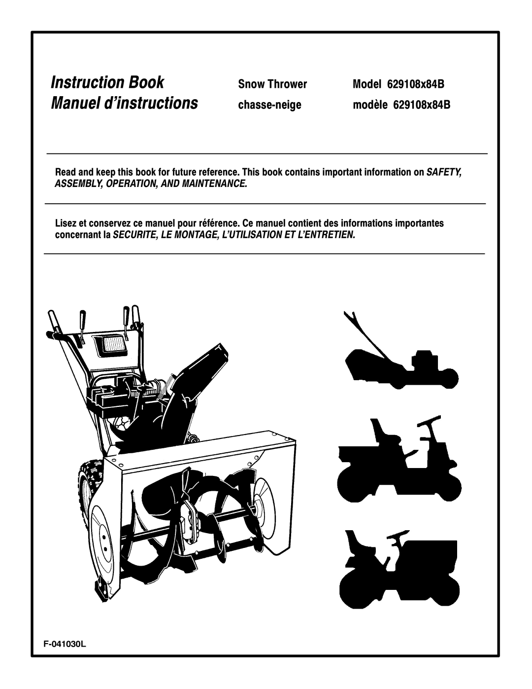 Murray 629108x84B manual Instruction Book Manuel d’instructions 