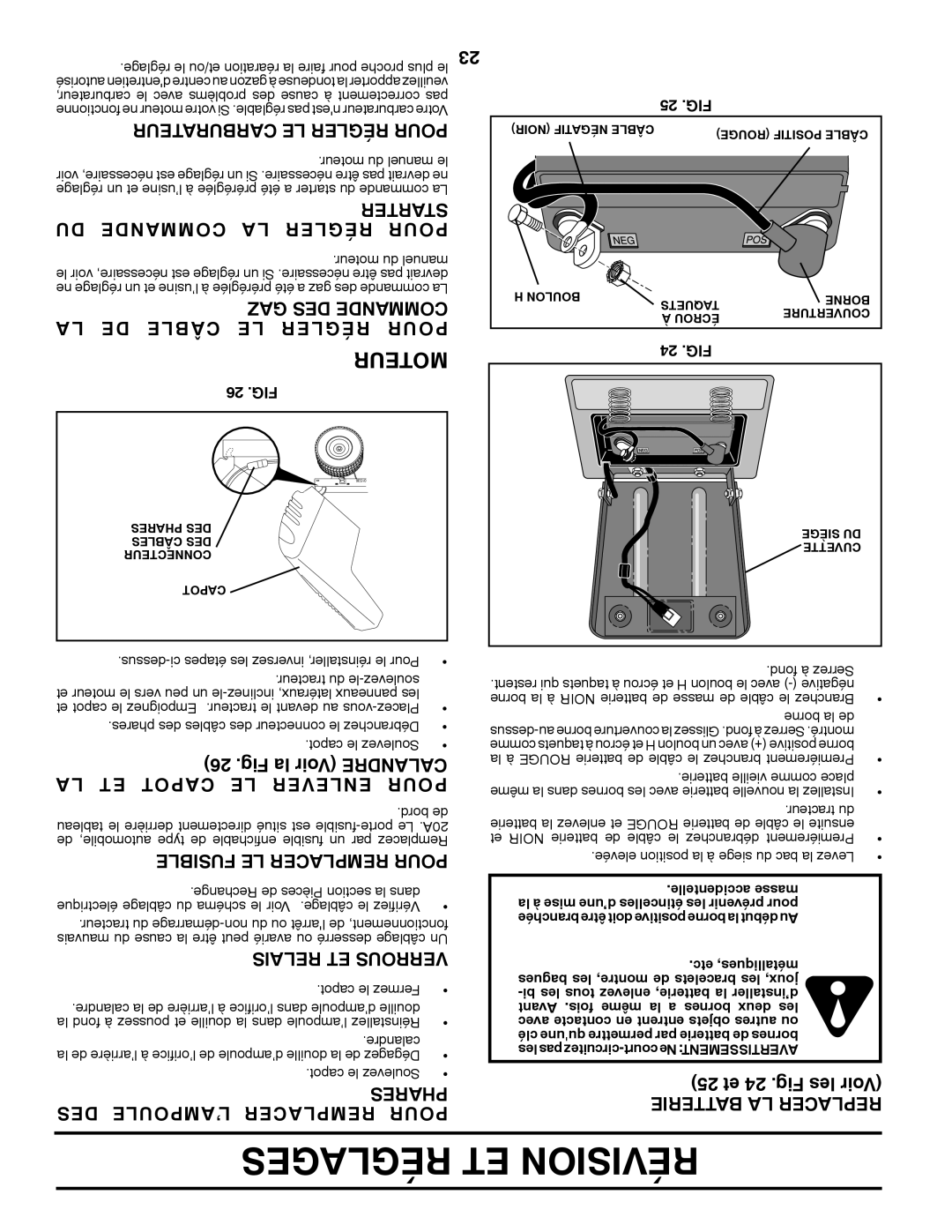 Murray 96012007200 manual Réglages ET Révision, Moteur 