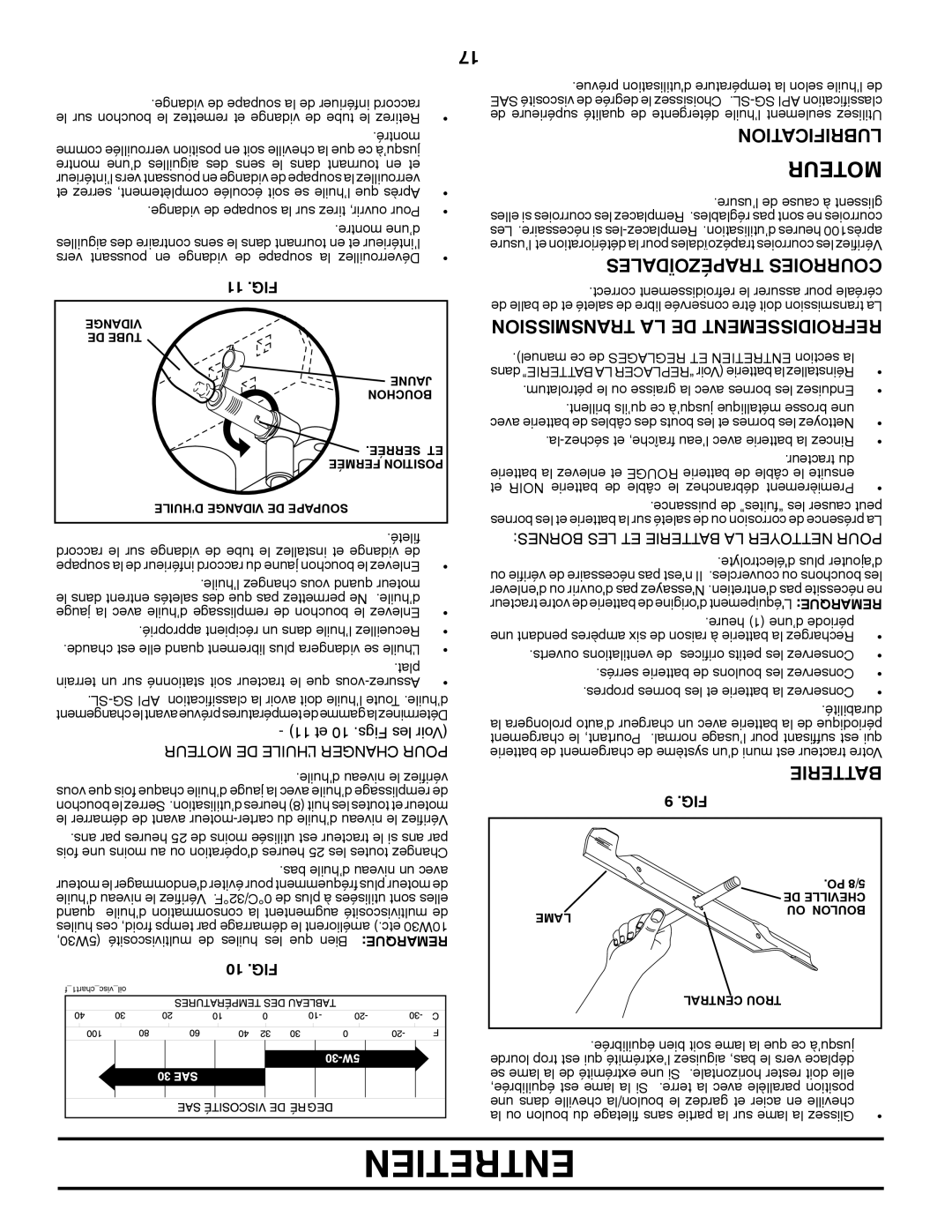 Murray 96012007200 manual Transmission LA DE Refroidissement, Lubrification, Trapézoïdales Courroies, 11 .FIG, 10 .FIG 