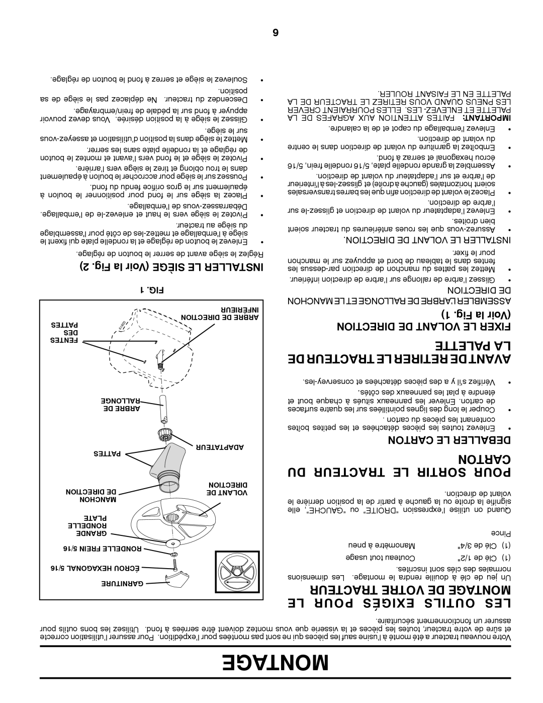 Murray 96012007200 manual DU Tracteur LE Sortir Pour, LE Pour Exigés Outils LES, Palette LA DE Tracteur LE Retirer DE Avant 