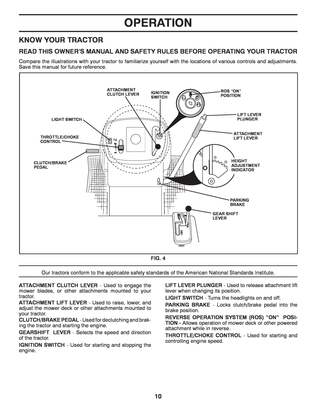 Murray 96012007200 manual Know Your Tractor, Operation 