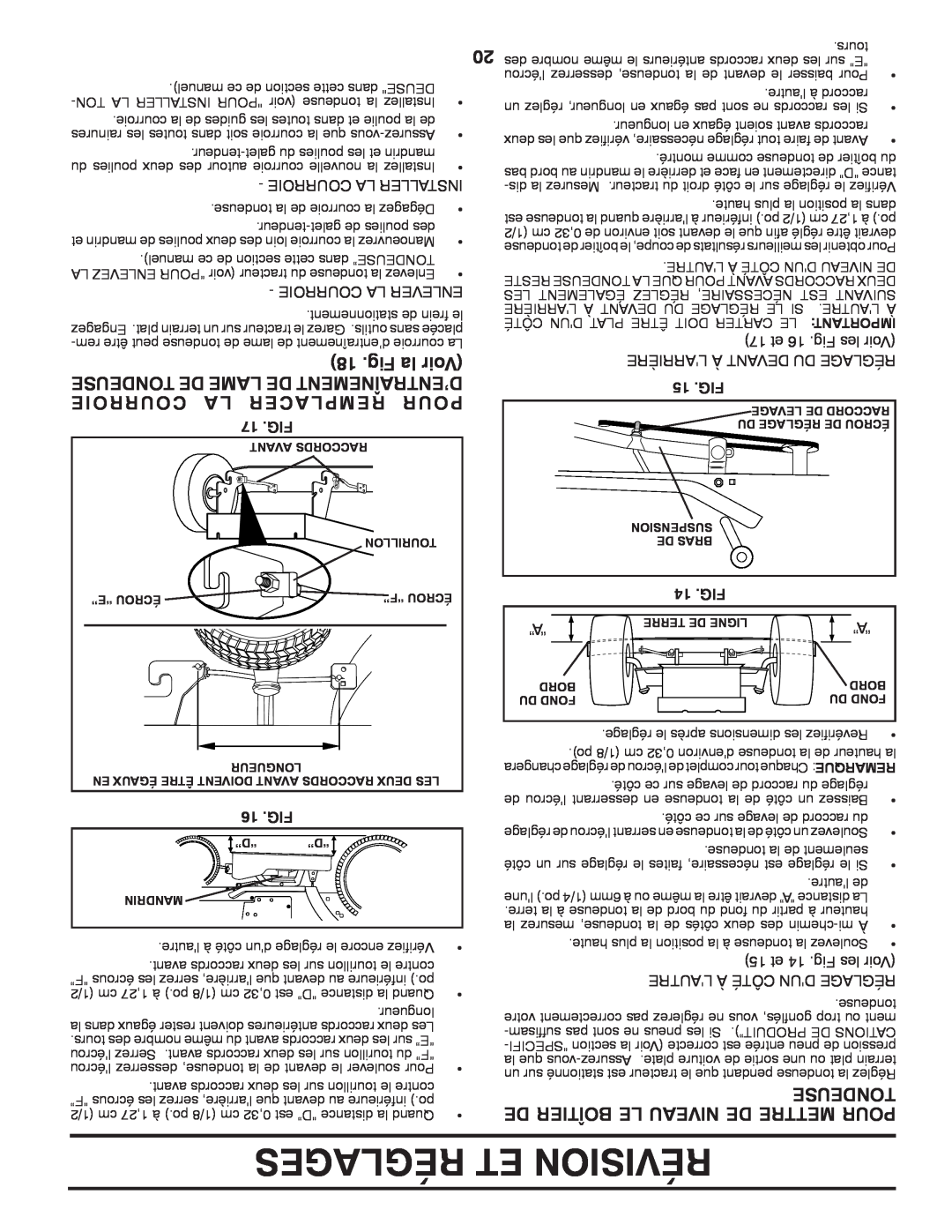 Murray 96012007200 manual Fig la Voir, Courroie, Acer Rempl Pour, De Boîtier Le Niveau De Mettre Pour, Sedeuton 