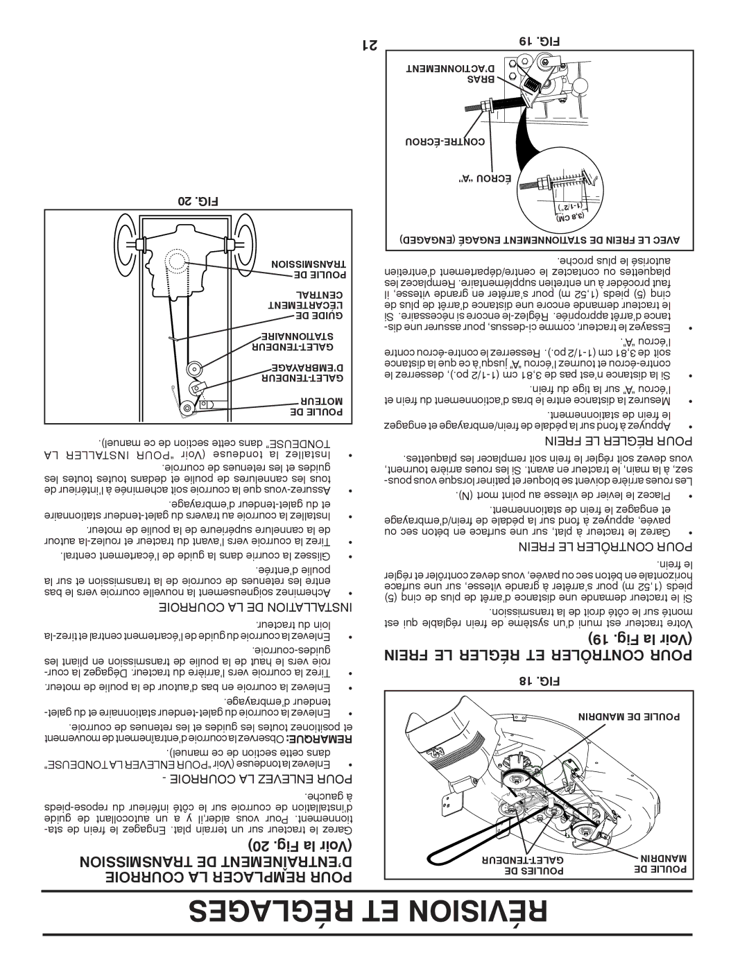 Murray 96017000500 Frein LE Régler ET Contrôler Pour, Transmission DE MENTNETRAÎD’EN, Courroie LA Remplacer Pour, Fig 