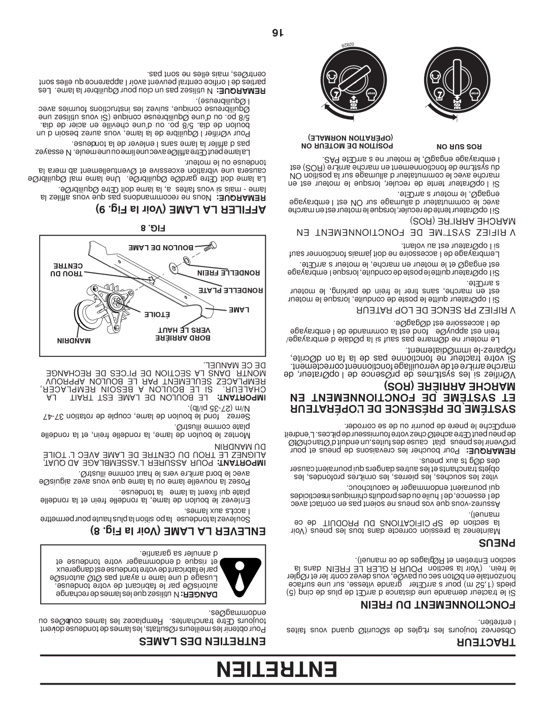 Murray 96017000500 manual Fig la Voir Lame LA Affiler, Fig la Voir Lame LA Enlever, EN Fonctionnement DE Système ET 