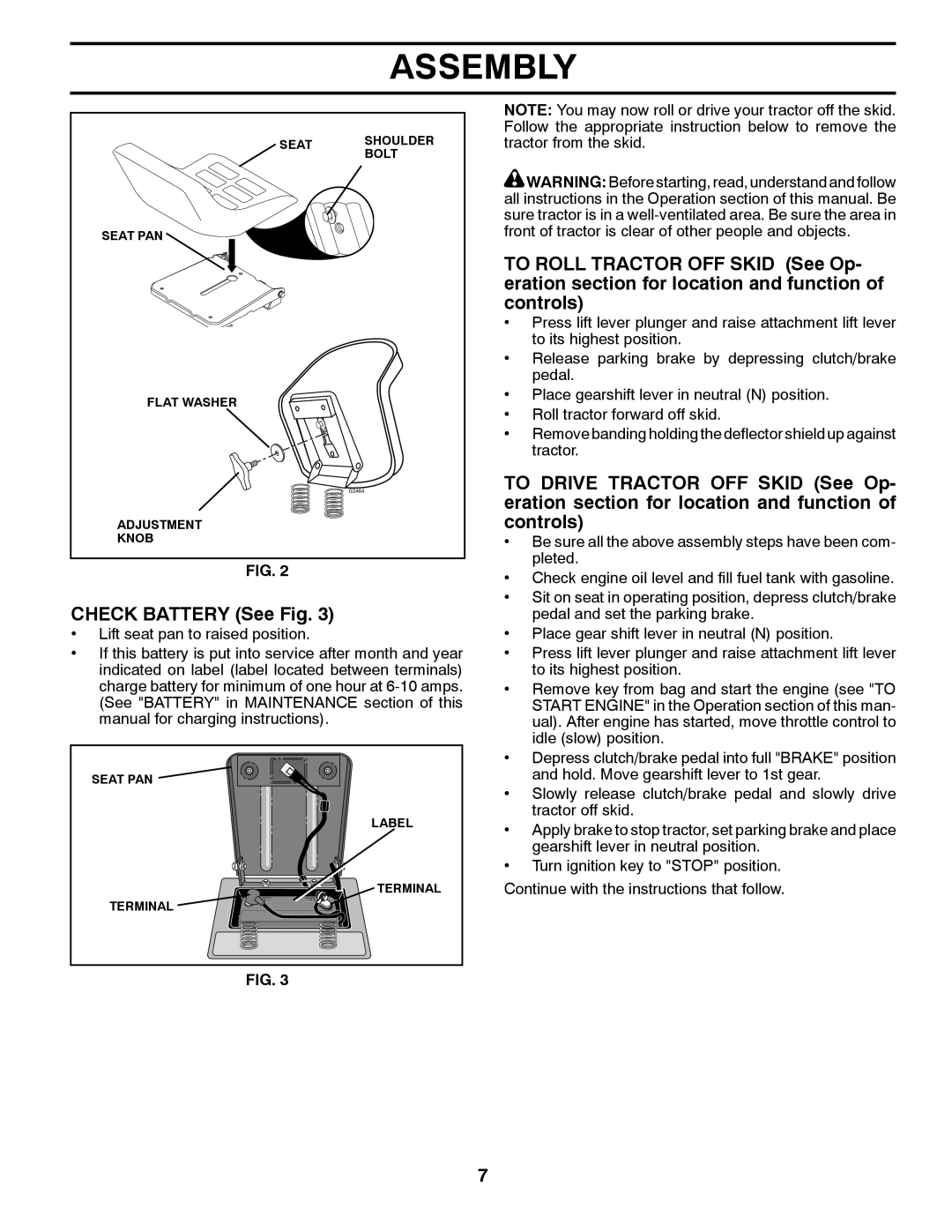 Murray 96017000500 manual Check Battery See Fig 