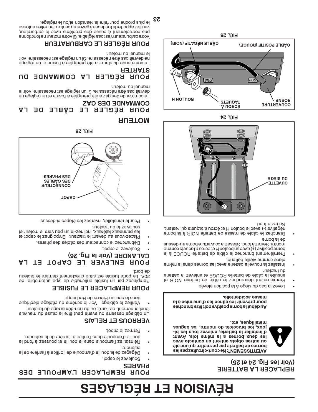 Murray 96017000600 manual Réglages ET Révision, Moteur 