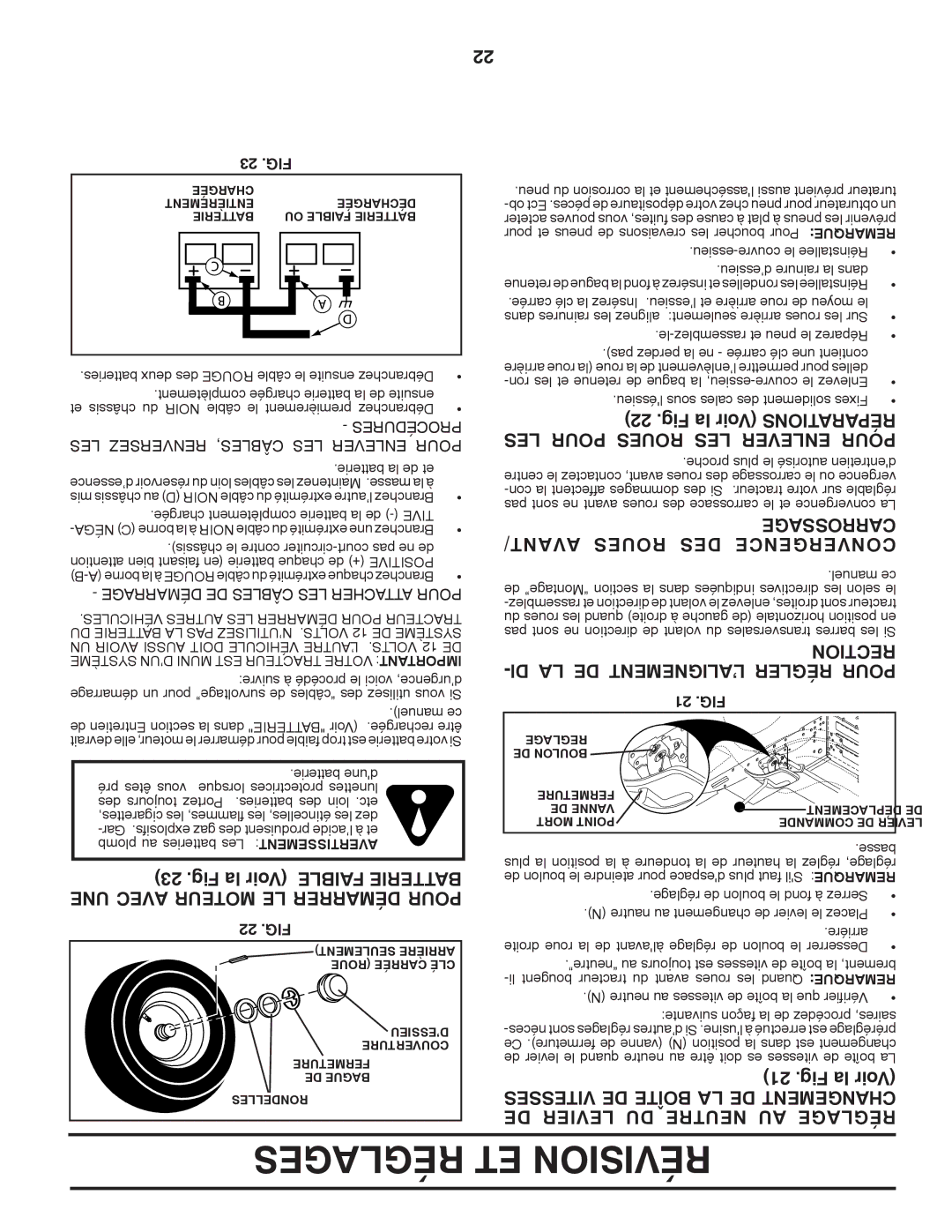 Murray 96017000600 manual Carrossage, AVANT/ Roues DES Convergence, Tionrec, DI LA DE L’ALIGNEMENT Régler Pour 