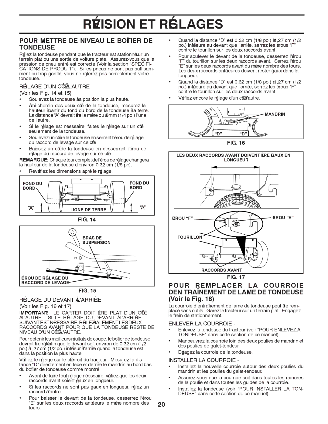 Murray 96017000600 manual Courroie Acer Rempl Pour, DE Boîtier LE Niveau DE Mettre Pour, Tondeuse DE Lame DE MENTNETRAÎD’EN 