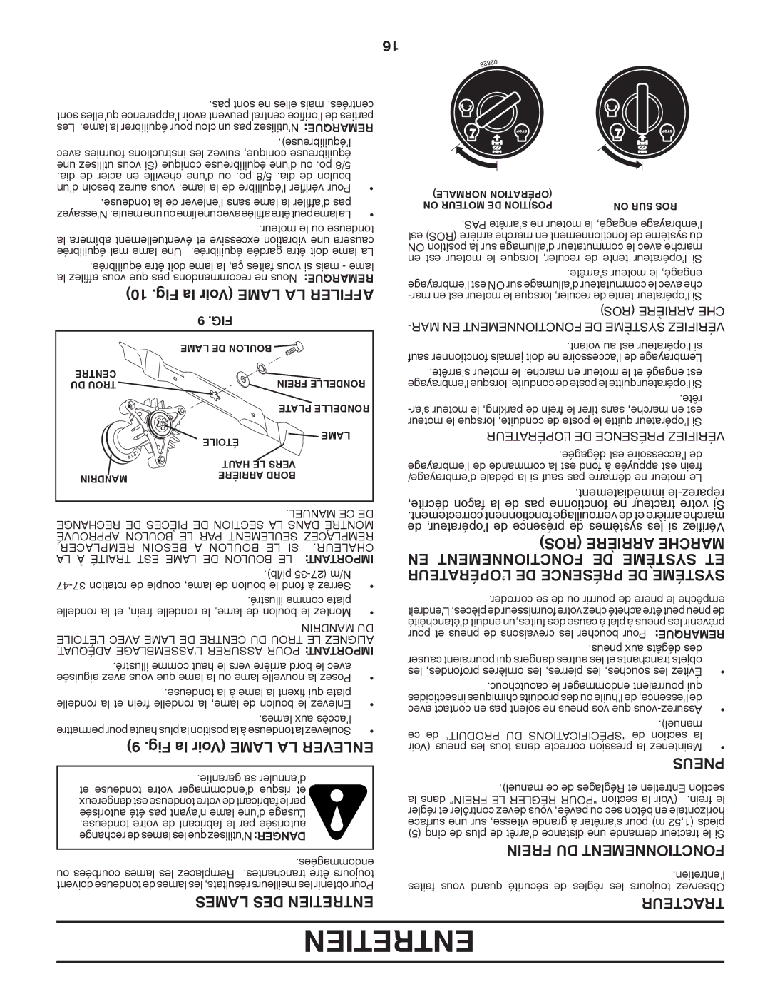 Murray 96017000600 manual Fig la Voir Lame LA Affiler, Fig la Voir Lame LA Enlever, EN Fonctionnement DE Système ET 