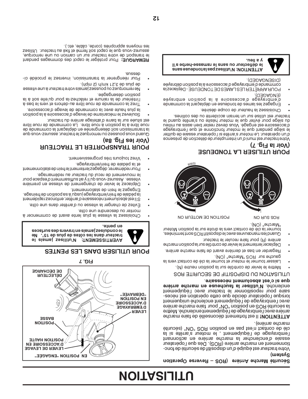 Murray 96017000600 manual 8a .Fig les Voir, Tracteur LE Transporter Pour, Pentes LES Dans Utiliser Pour 