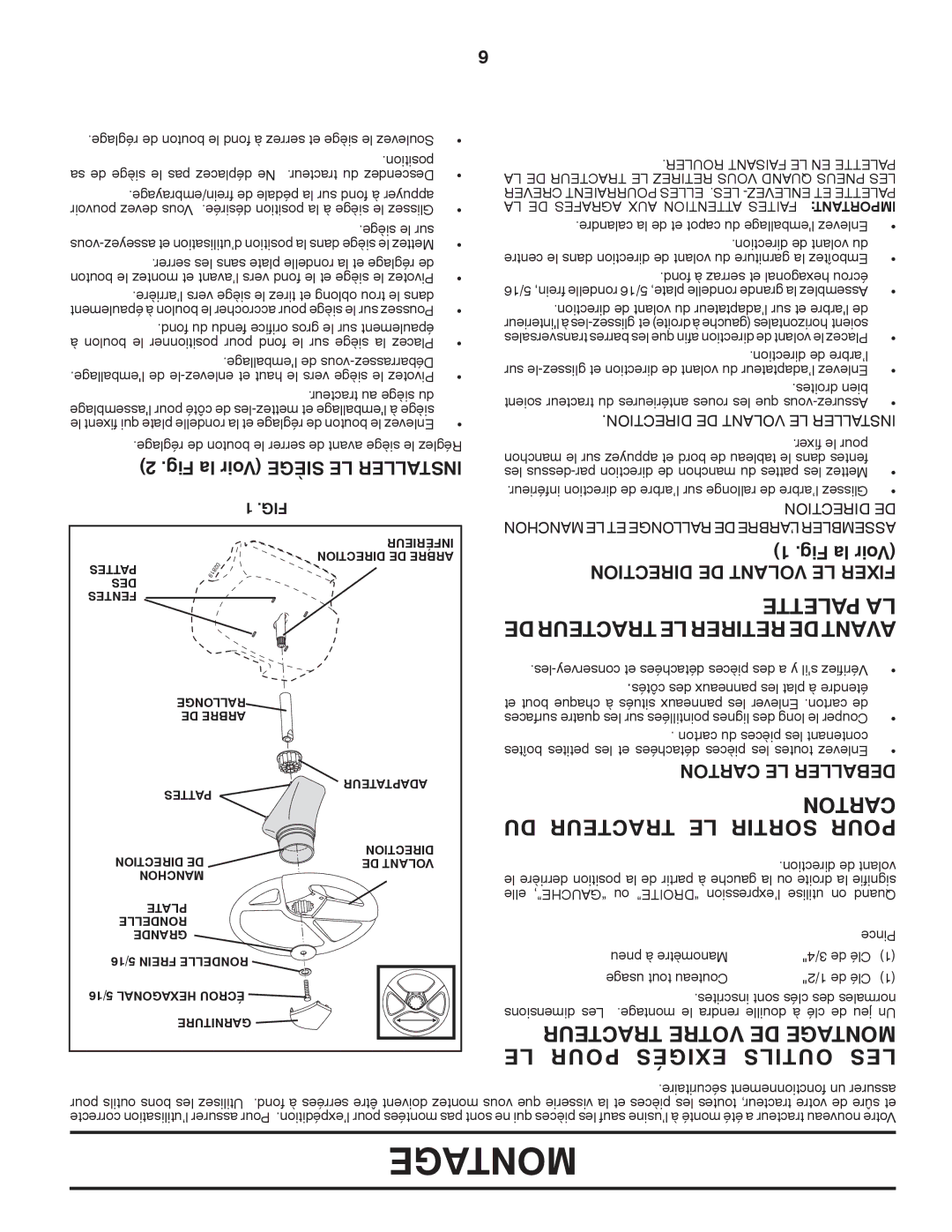 Murray 96017000600 manual DU Tracteur LE Sortir Pour, LE Pour Exigés Outils LES, Palette LA DE Tracteur LE Retirer DE Avant 