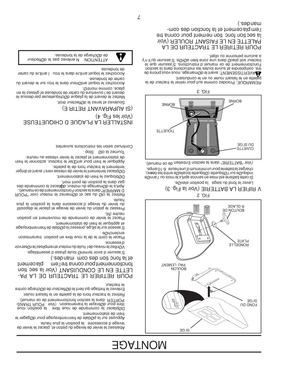 Murray 96017000700 manual Retirée Auparavant SI, Déchiqueteuse Plaque LA Installer, PA LA DE Tracteur LE Retirer Pour 