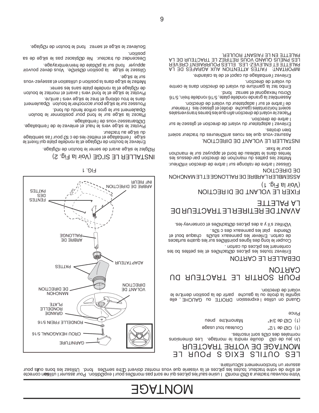 Murray 96017000700 manual DU Tracteur LE Sortir Pour, LE Pour Exigés Outils LES, Palette LA DE Tracteur LE Retirer DE Avant 