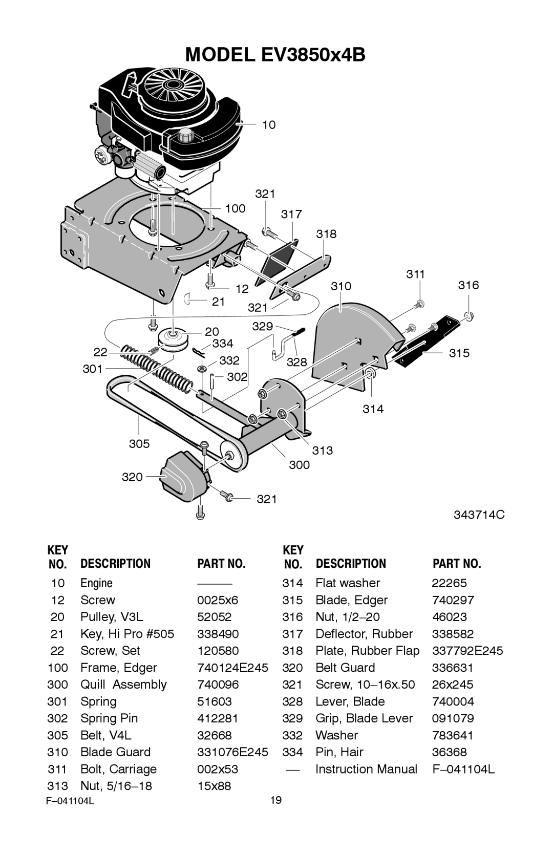 Murray EV3850x4B 3.8 operating instructions Model EV3850x4B 