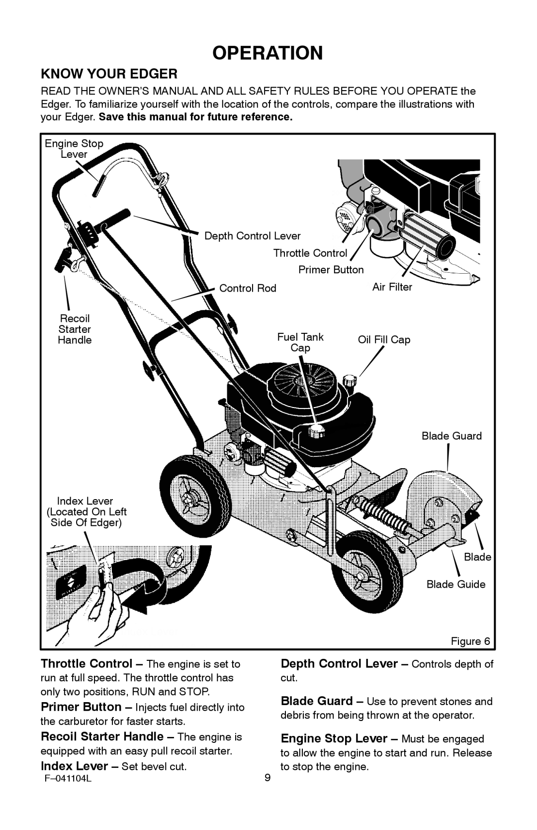 Murray EV3850x4B 3.8 operating instructions Operation, Know Your Edger 