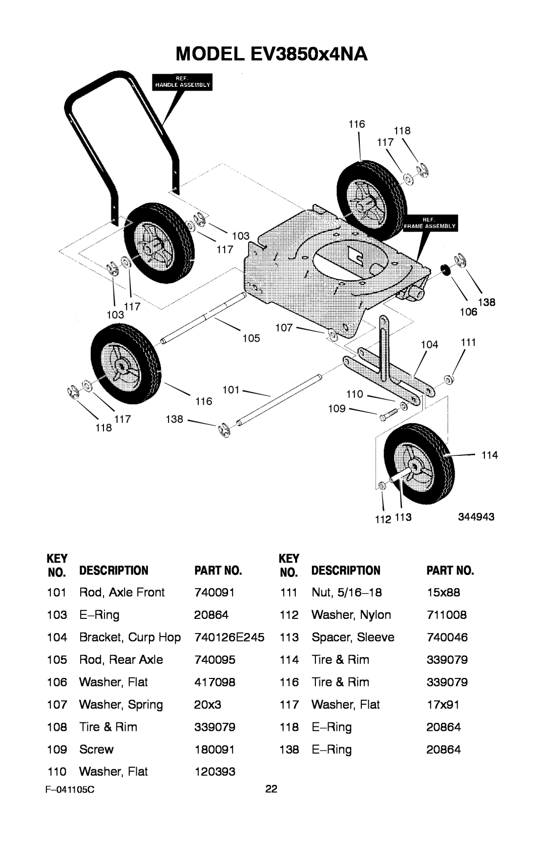 Murray manual MODEL EV3850x4NA, Description 
