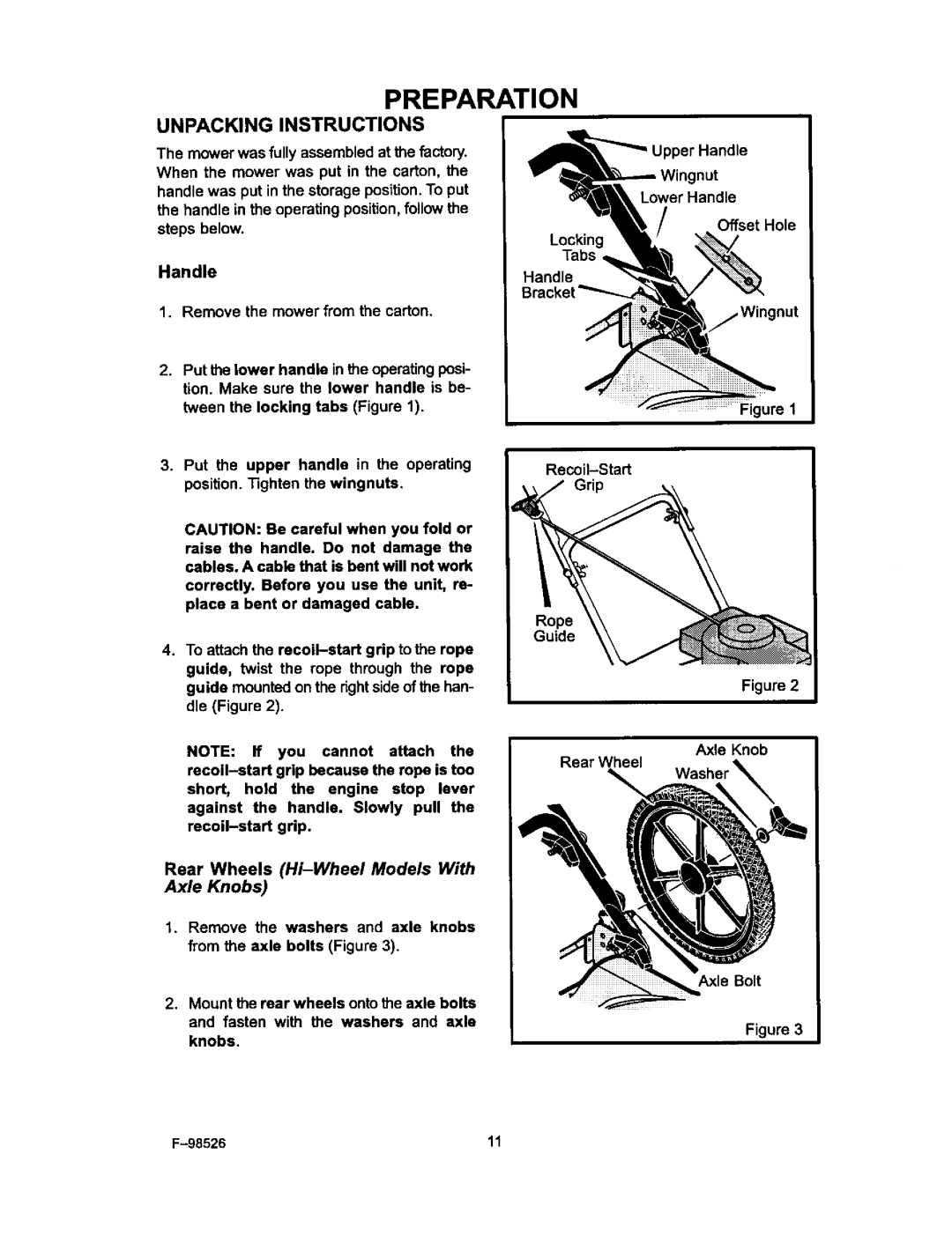 Murray 22506x9A, F-98526 manual Preparation, Unpacking Instructions 