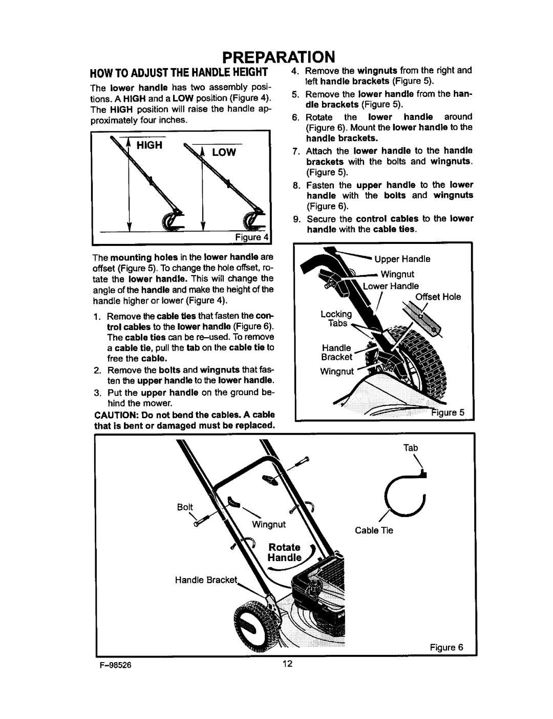 Murray F-98526, 22506x9A manual Howto Adjustthe Handleheight, High LOW 