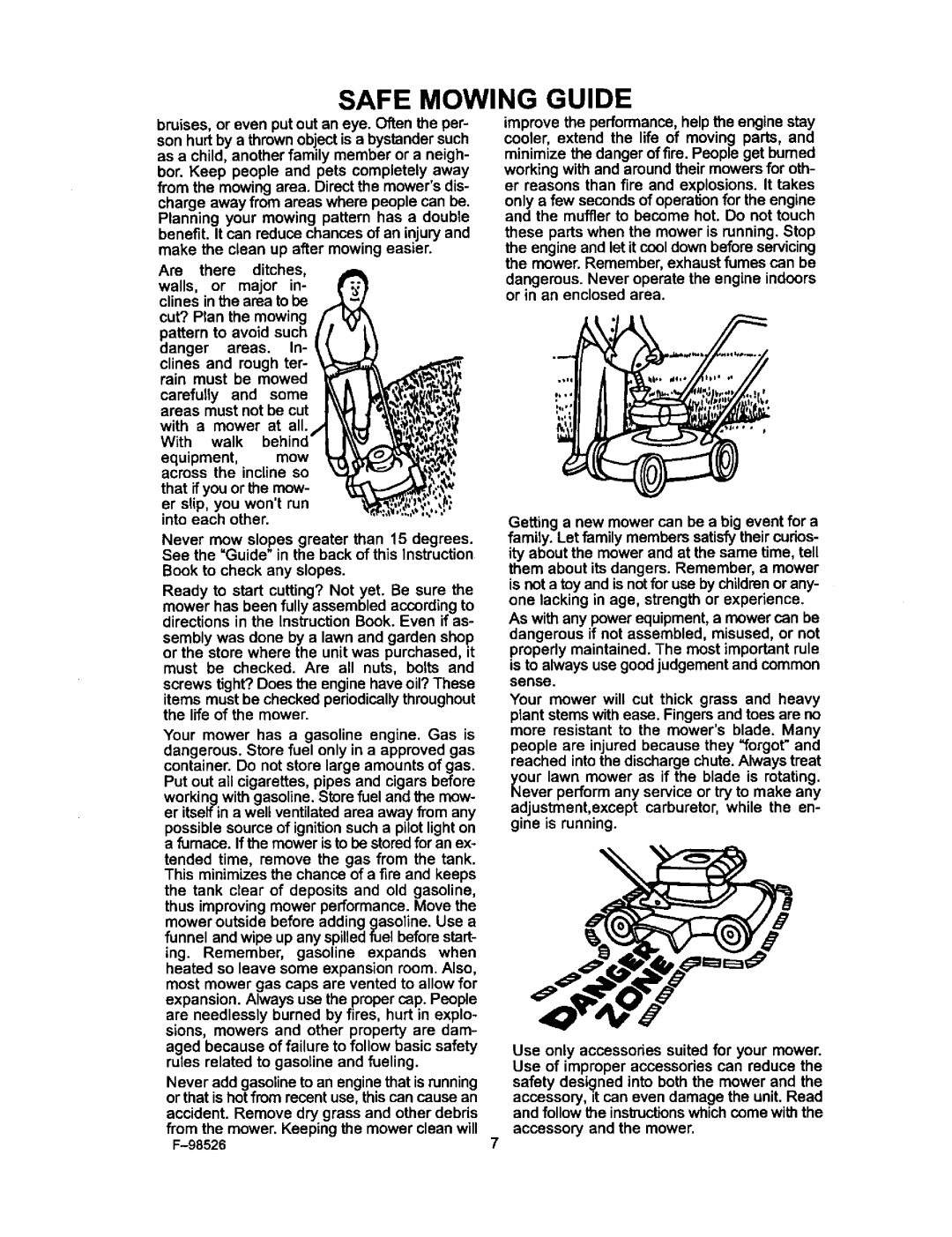 Murray 22506x9A, F-98526 manual Safe Mowing Guide 