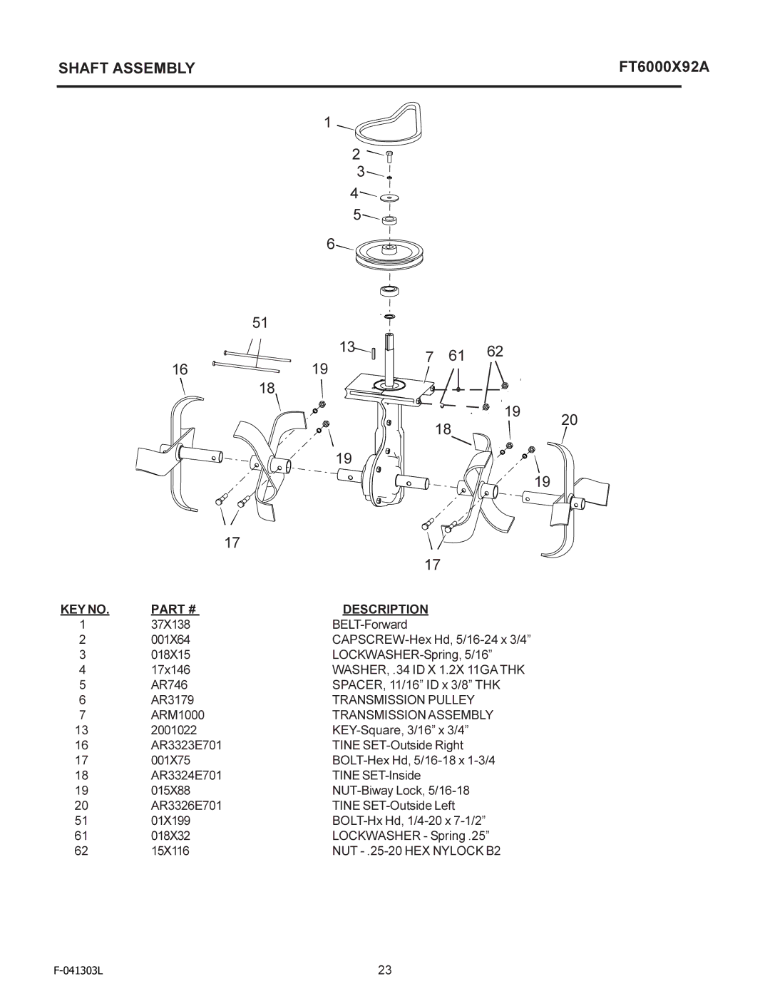 Murray FT6000X92A manual Shaft Assembly 