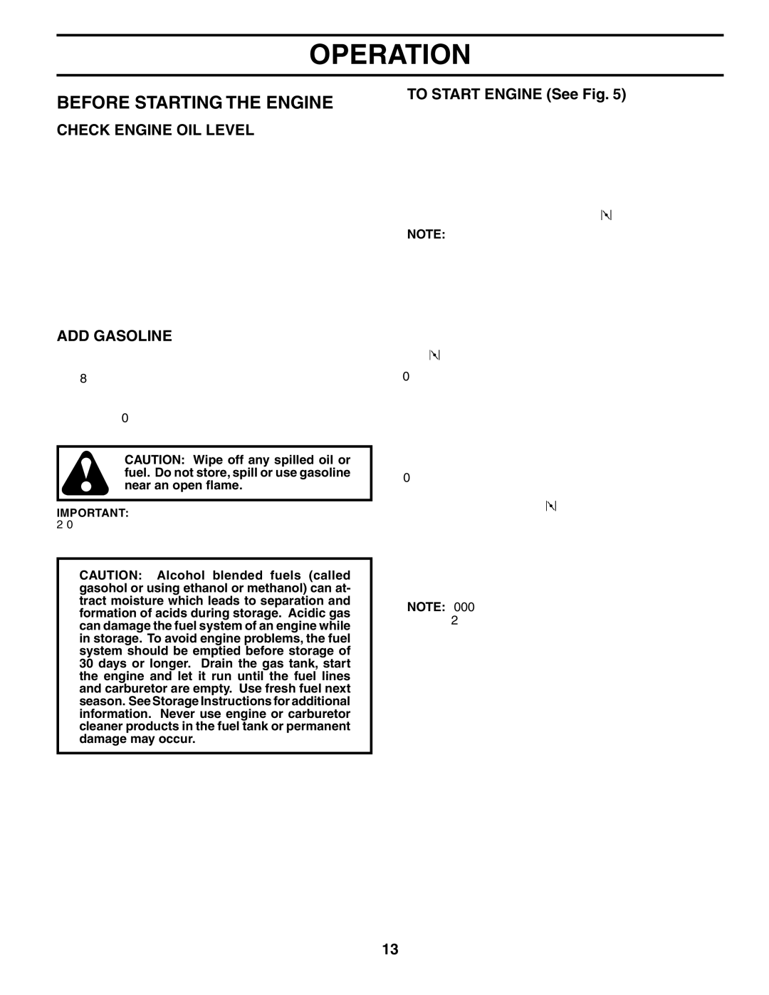 Murray MB12538LT manual Before Starting the Engine, Check Engine OIL Level, ADD Gasoline, To Start Engine See Fig 