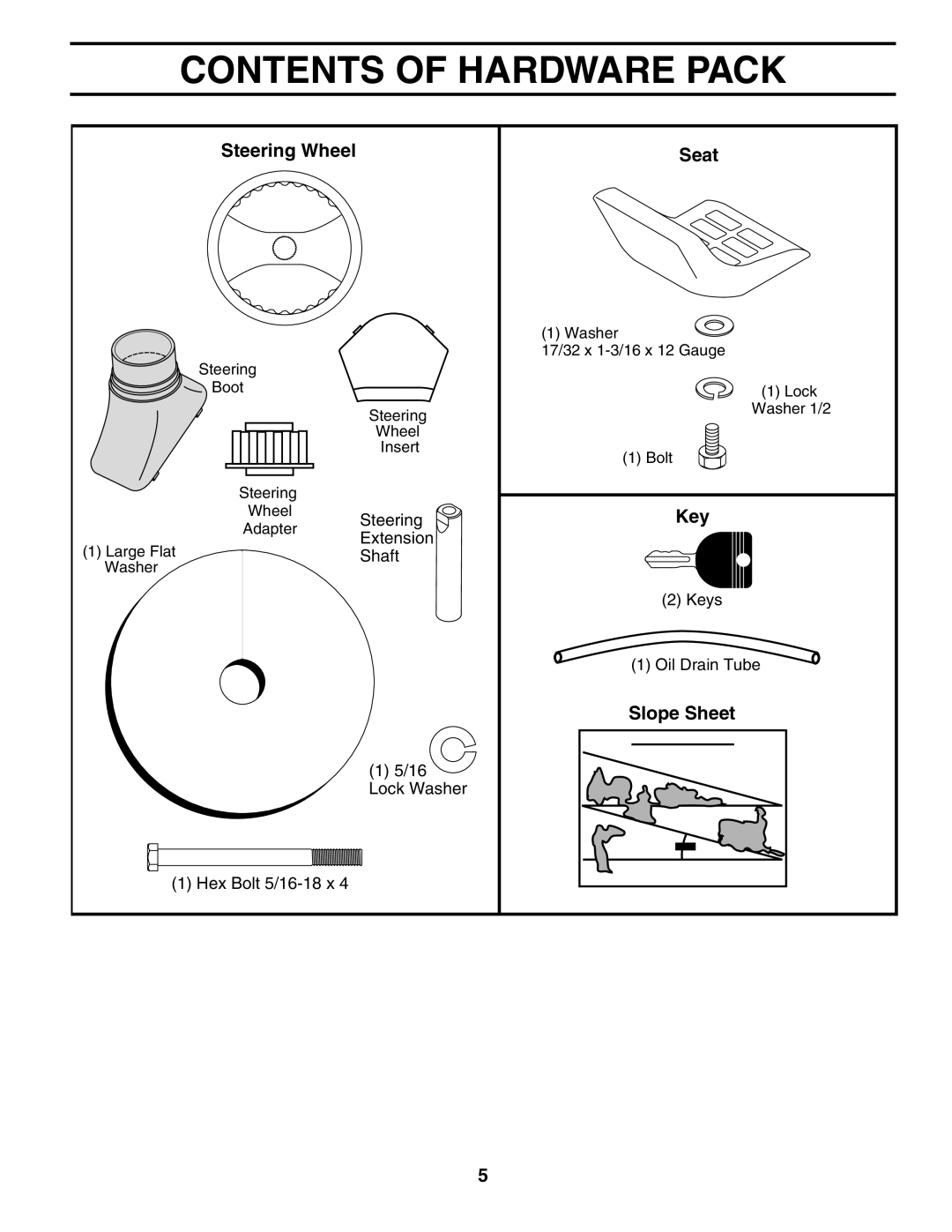 Murray MB12538LT manual Contents of Hardware Pack 