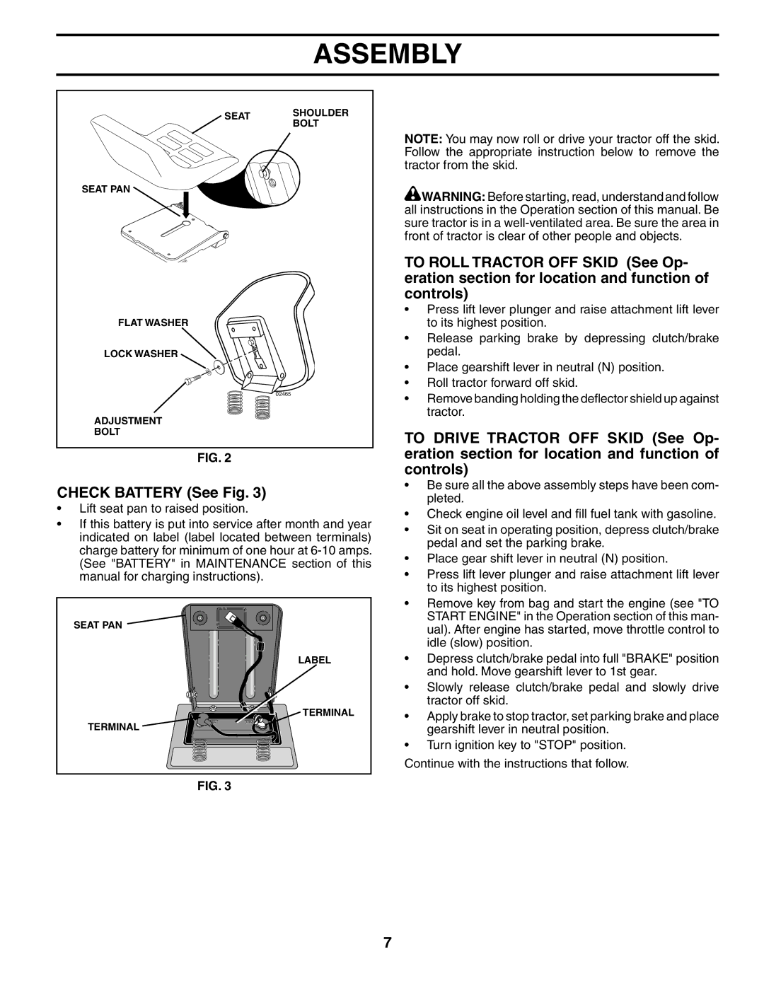 Murray MB12538LT manual Check Battery See Fig 