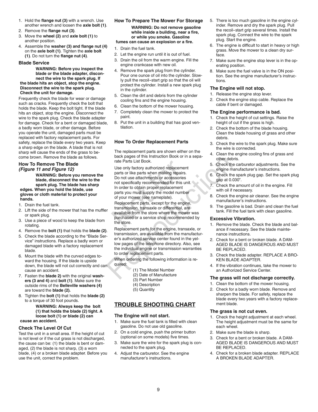 Murray MD2045FC manuel dutilisation Trouble Shooting Chart 