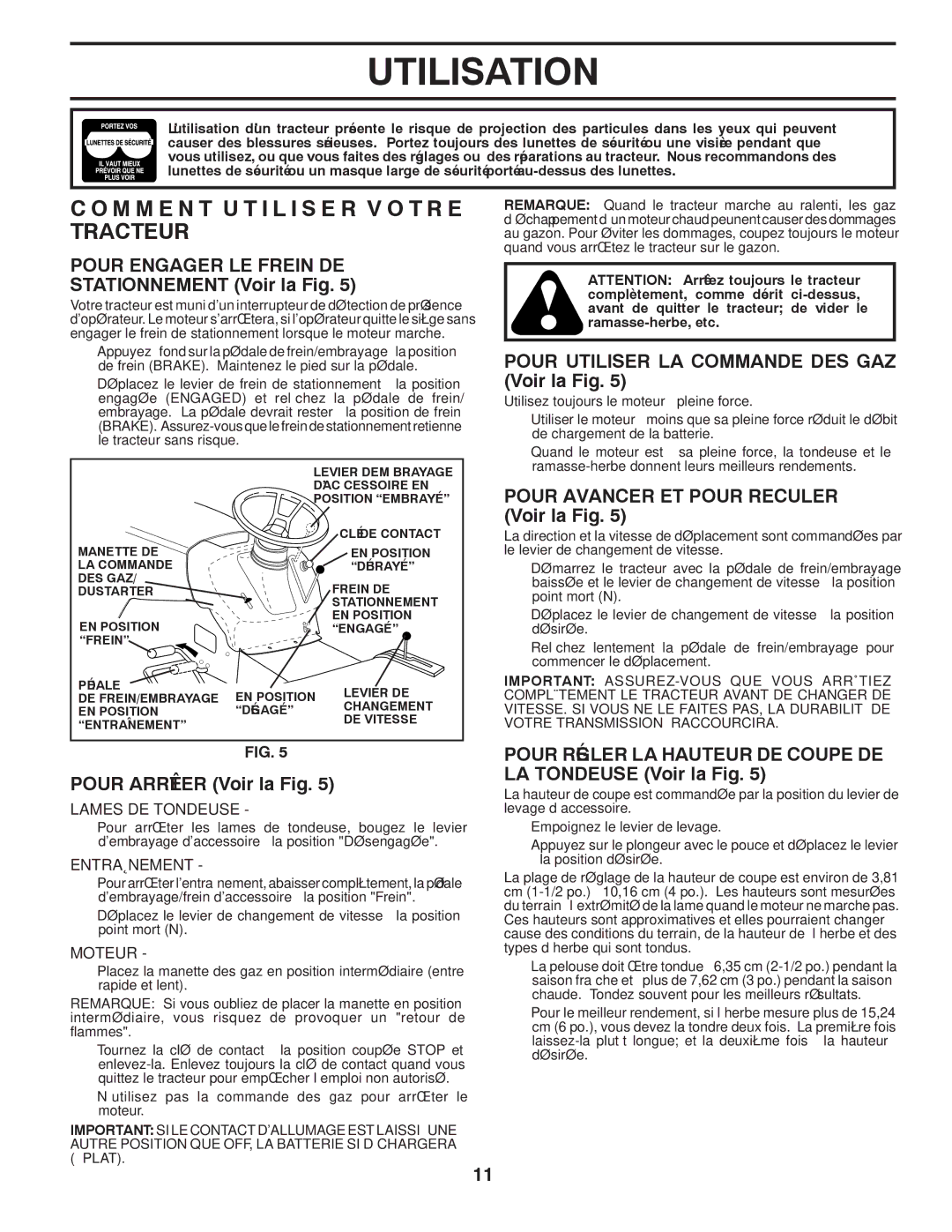 Murray MX17542LT manual Teurtrac E R T O V R E S I L I T U T N E M M O C, GAZ DES Commande LA Utiliser Pour 