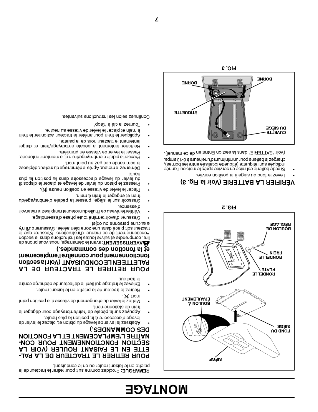 Murray MX17542LT manual LA DE Tracteur LE Retirer Pour, Desmancom DES, CON Pour Mentnetionfonc Tionsec 