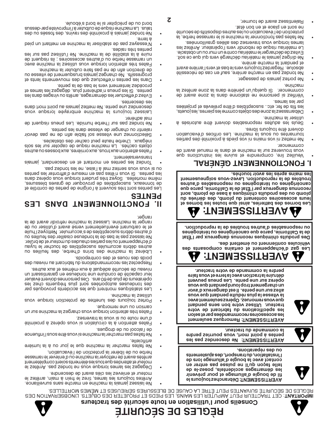 Murray MX17542LT manual Pentes, LES Dans Fonctionnement, Général Fonctionnement 